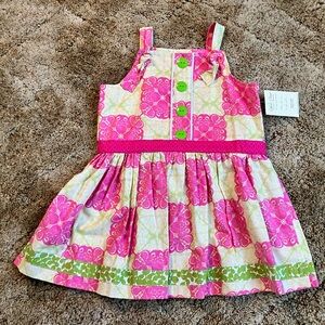 Handmade SunDress, Little Girl’s Sz. 6, Pink/ Green Pattern